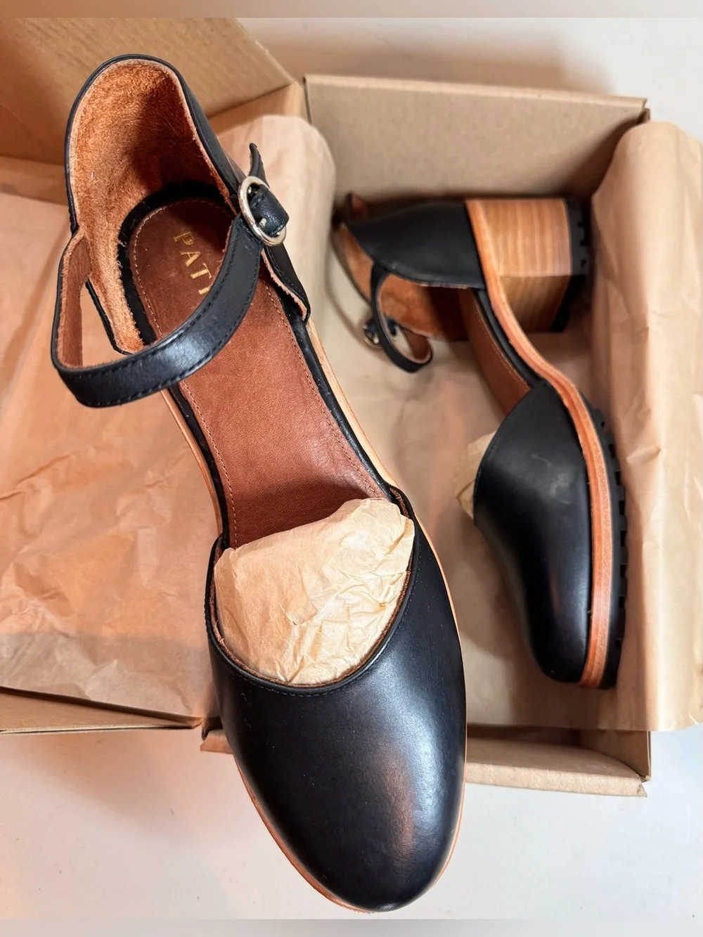 Portland Leather Goods Black Heeled Mary Jane Women’s Shoe—Patina branded